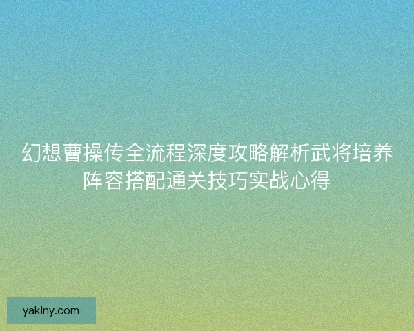 幻想曹操传全流程深度攻略解析武将培养阵容搭配通关技巧实战心得